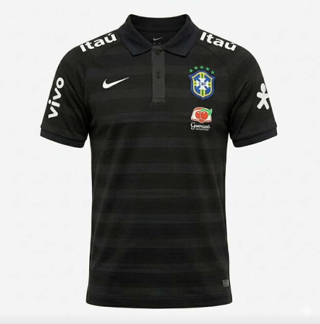 CAMISA POLO SELEÇÃO BRASILEIRA PRETA COM DETALHE