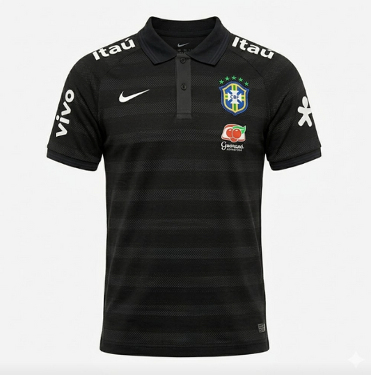 CAMISA POLO SELEÇÃO BRASILEIRA PRETA COM DETALHE