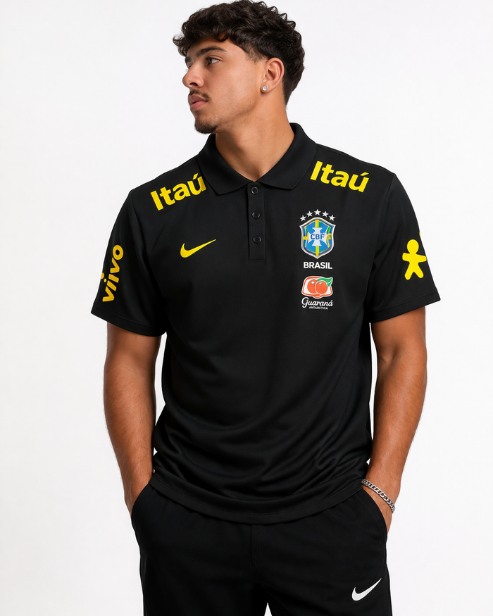 CAMISA POLO SELEÇÃO BRASILEIRA PRETA
