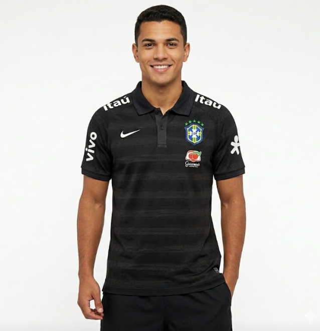 CAMISA POLO SELEÇÃO BRASILEIRA PRETA COM DETALHE