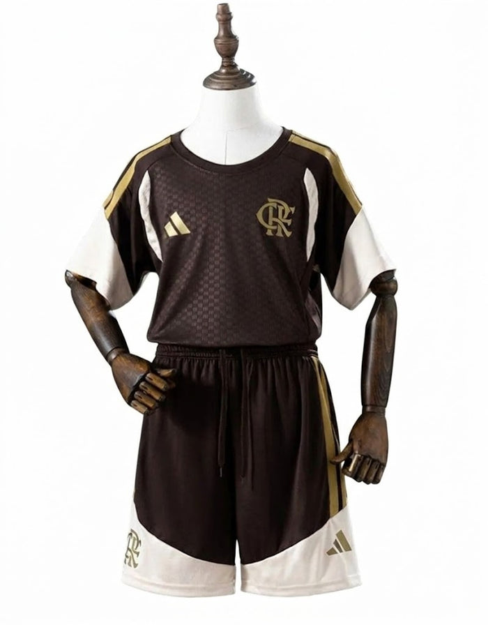 CONJUNTO (KIT) FLAMENGO TREINO MARROM-INFANTIL